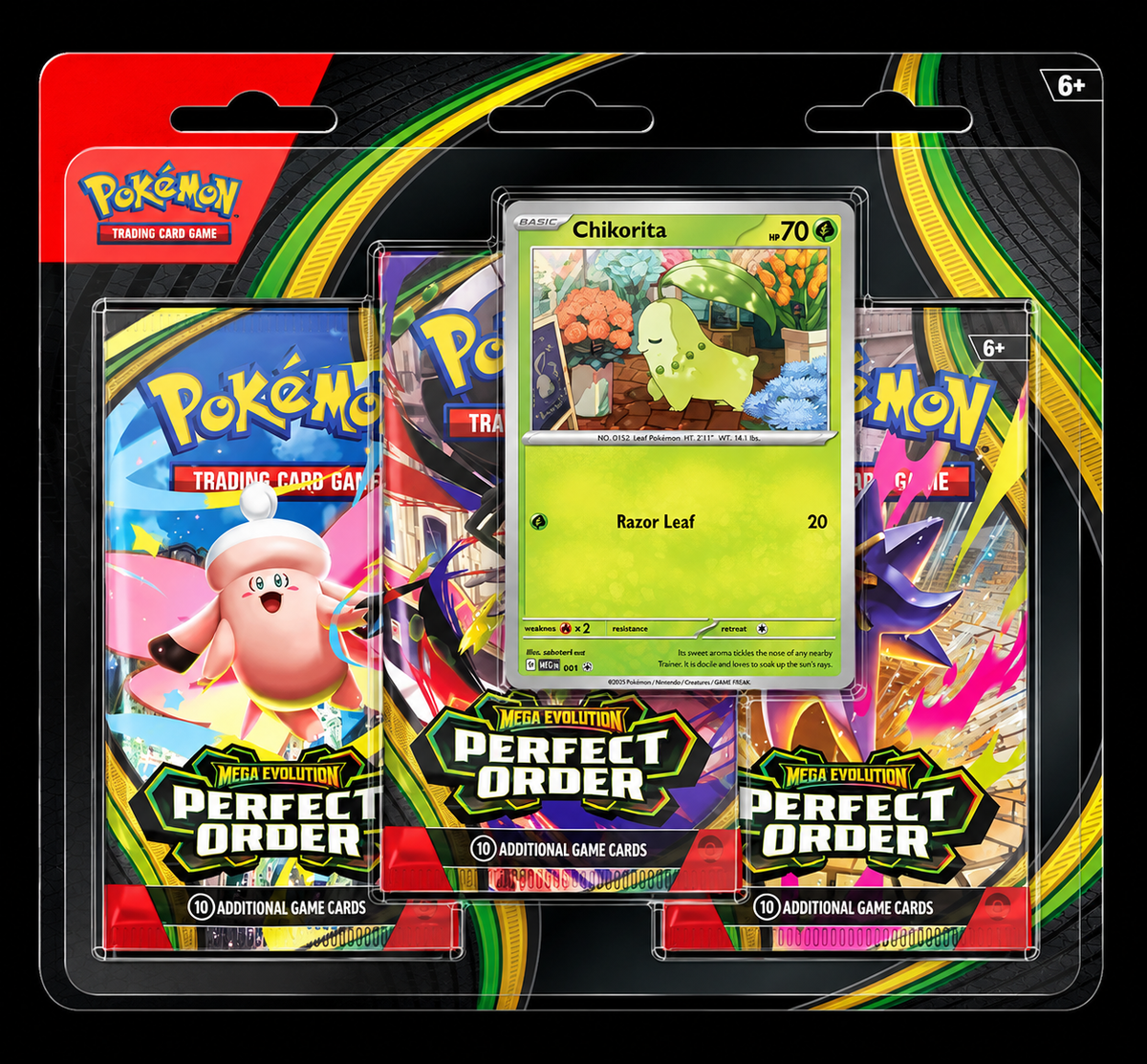 Pokémon TCG – Mega Evolution: Perfect Order 3-Pack Blister (Chikorita)